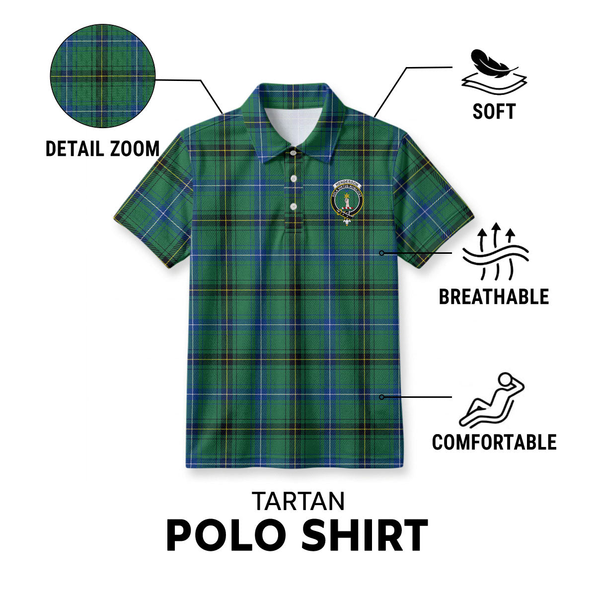Henderson Ancient Tartan Crest Birdseye Mesh Polo Shirt