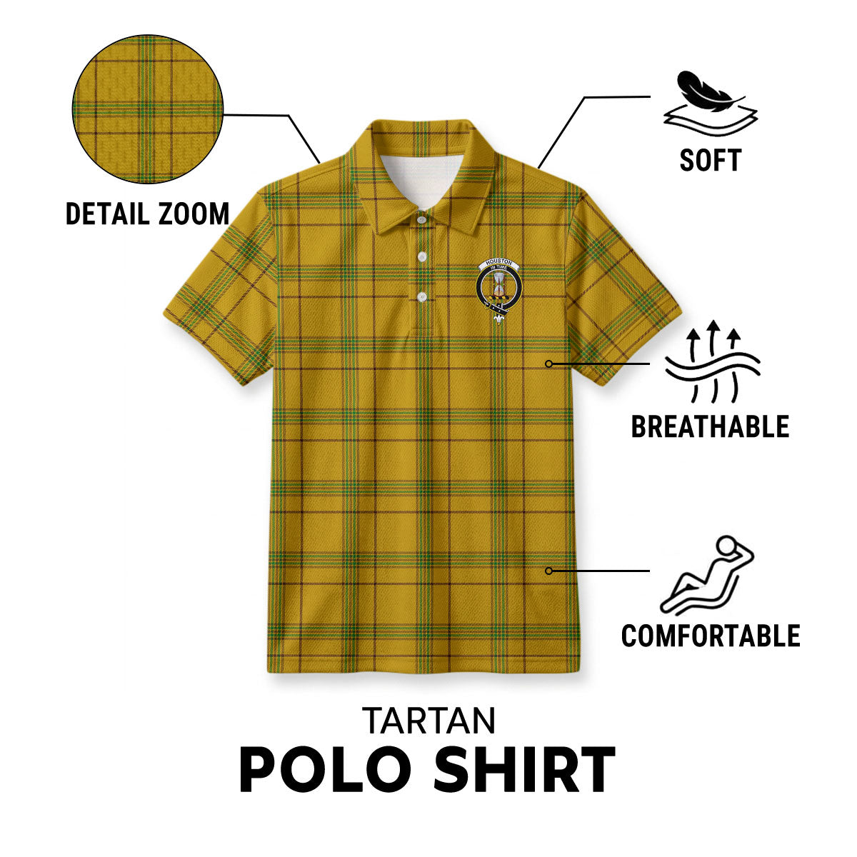 Houston Tartan Crest Birdseye Mesh Polo Shirt