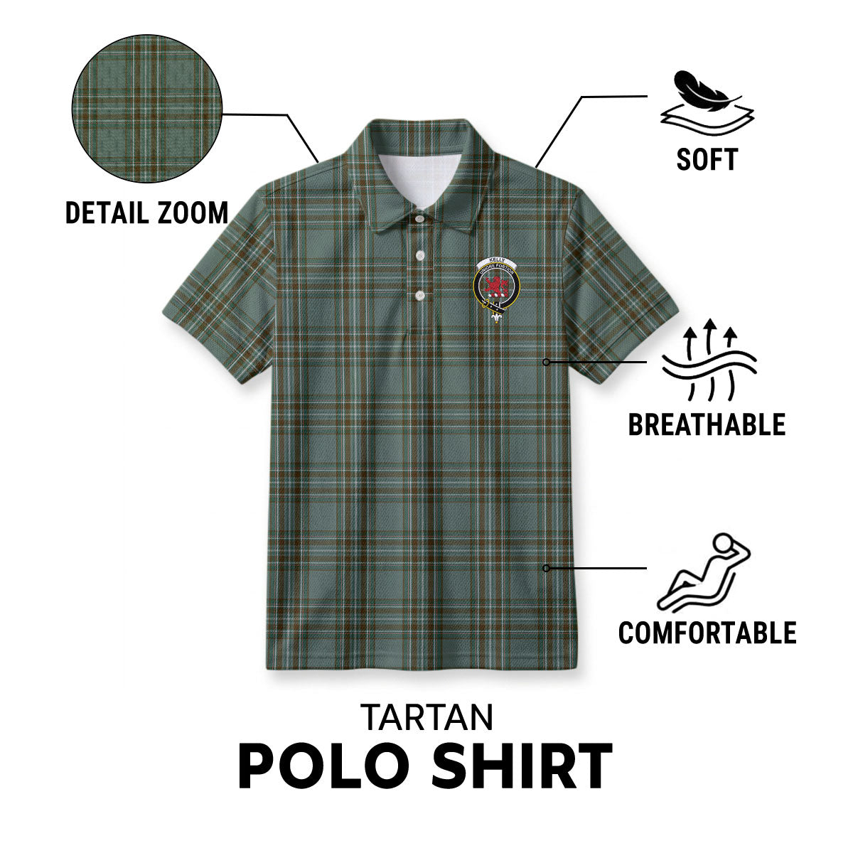 Kelly Dress Tartan Crest Birdseye Mesh Polo Shirt