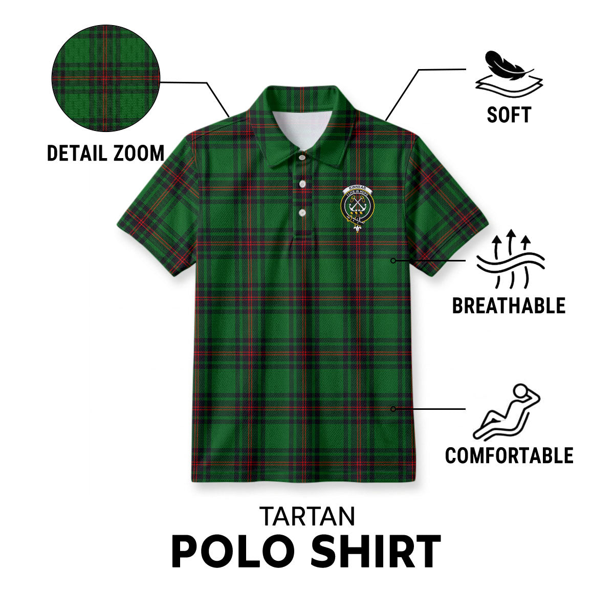 Kinnear Tartan Crest Birdseye Mesh Polo Shirt