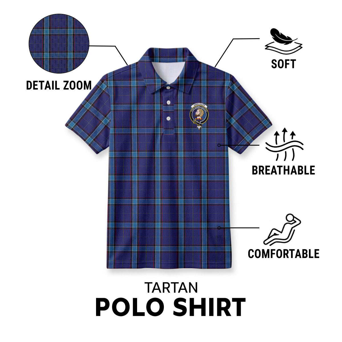 Kirkcaldy Tartan Crest Birdseye Mesh Polo Shirt