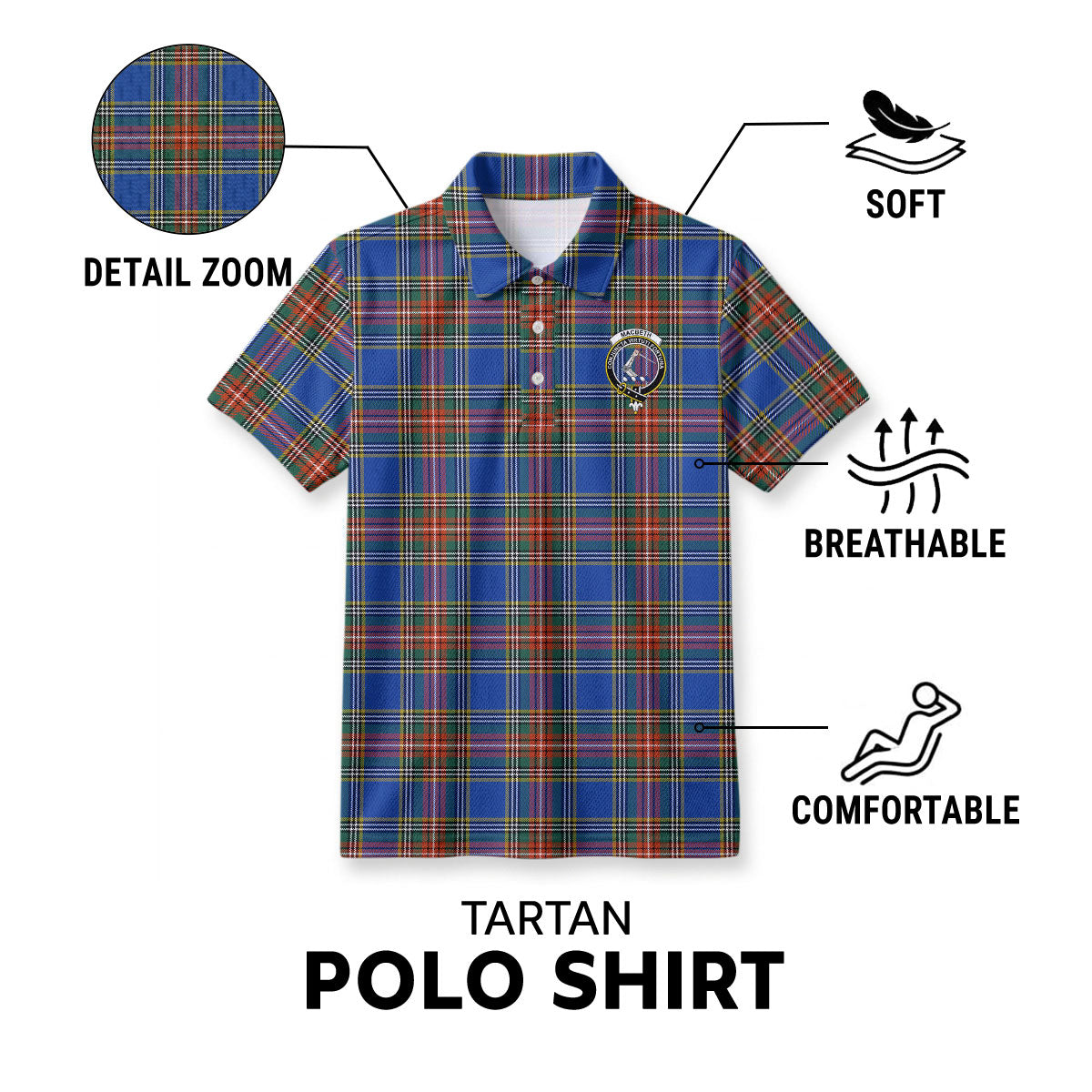 MacBeth Ancient Tartan Crest Birdseye Mesh Polo Shirt