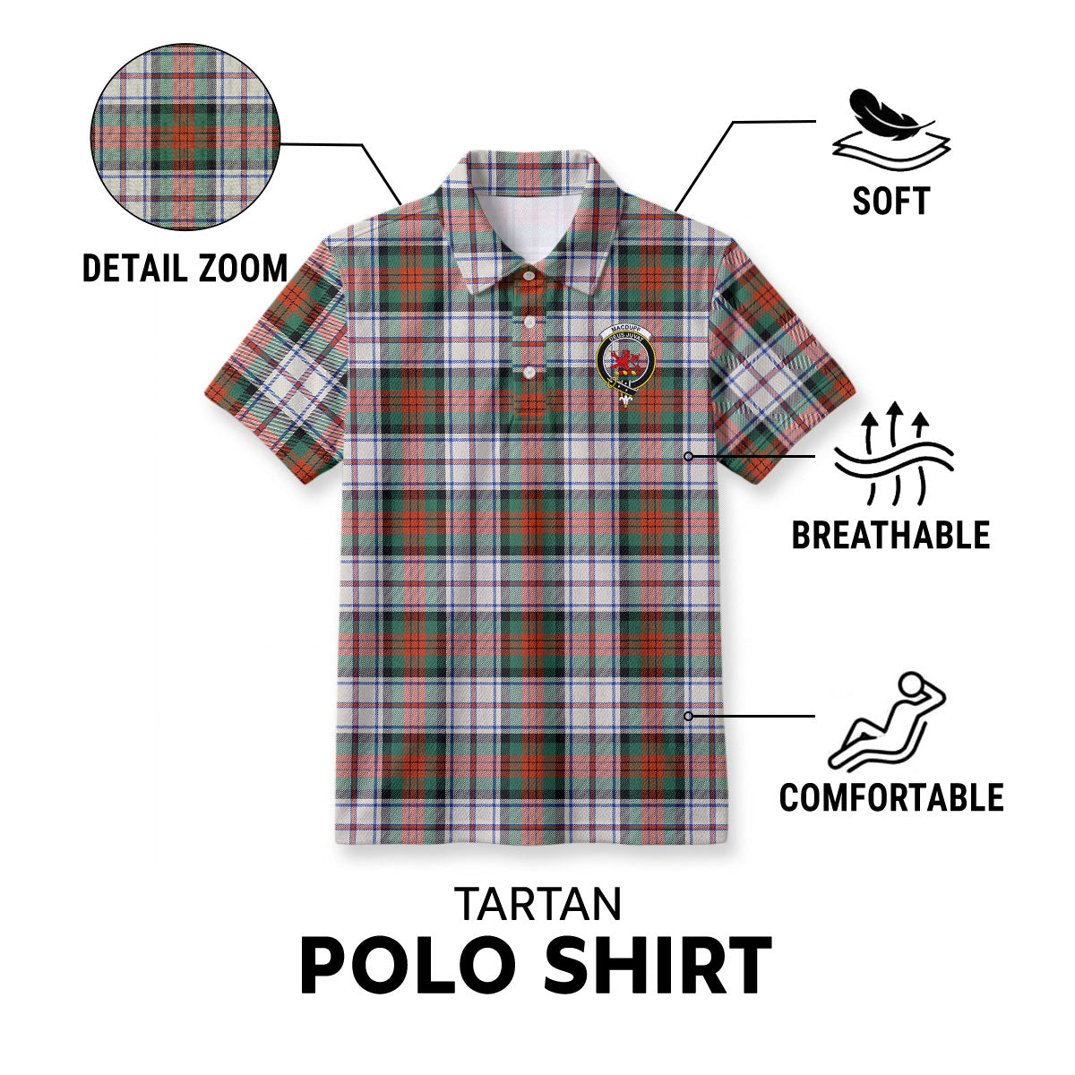 MacDuff Dress Ancient Tartan Crest Birdseye Mesh Polo Shirt