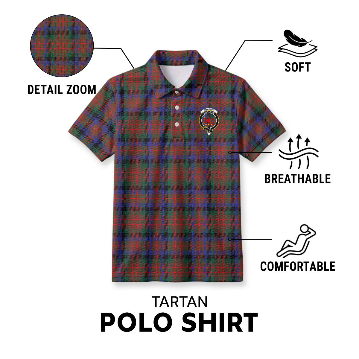 MacDuff Hunting Modern Tartan Crest Birdseye Mesh Polo Shirt