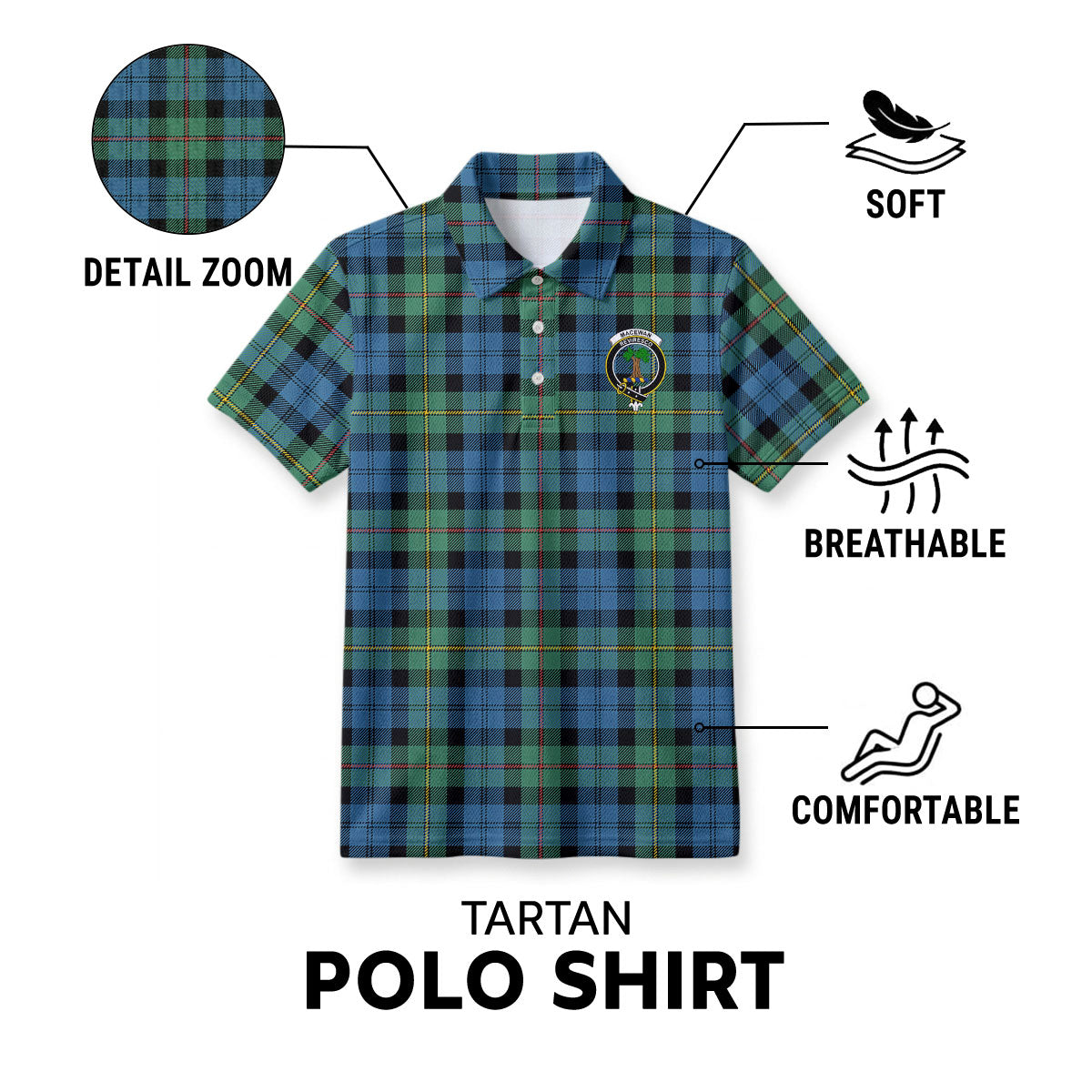 MacEwan Ancient Tartan Crest Birdseye Mesh Polo Shirt