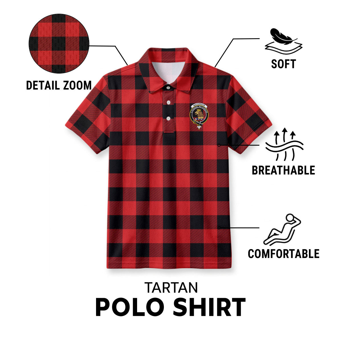 MacGregor Rob Roy Modern Tartan Crest Birdseye Mesh Polo Shirt