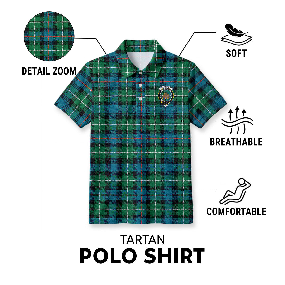 MacKenzie Ancient Tartan Crest Birdseye Mesh Polo Shirt