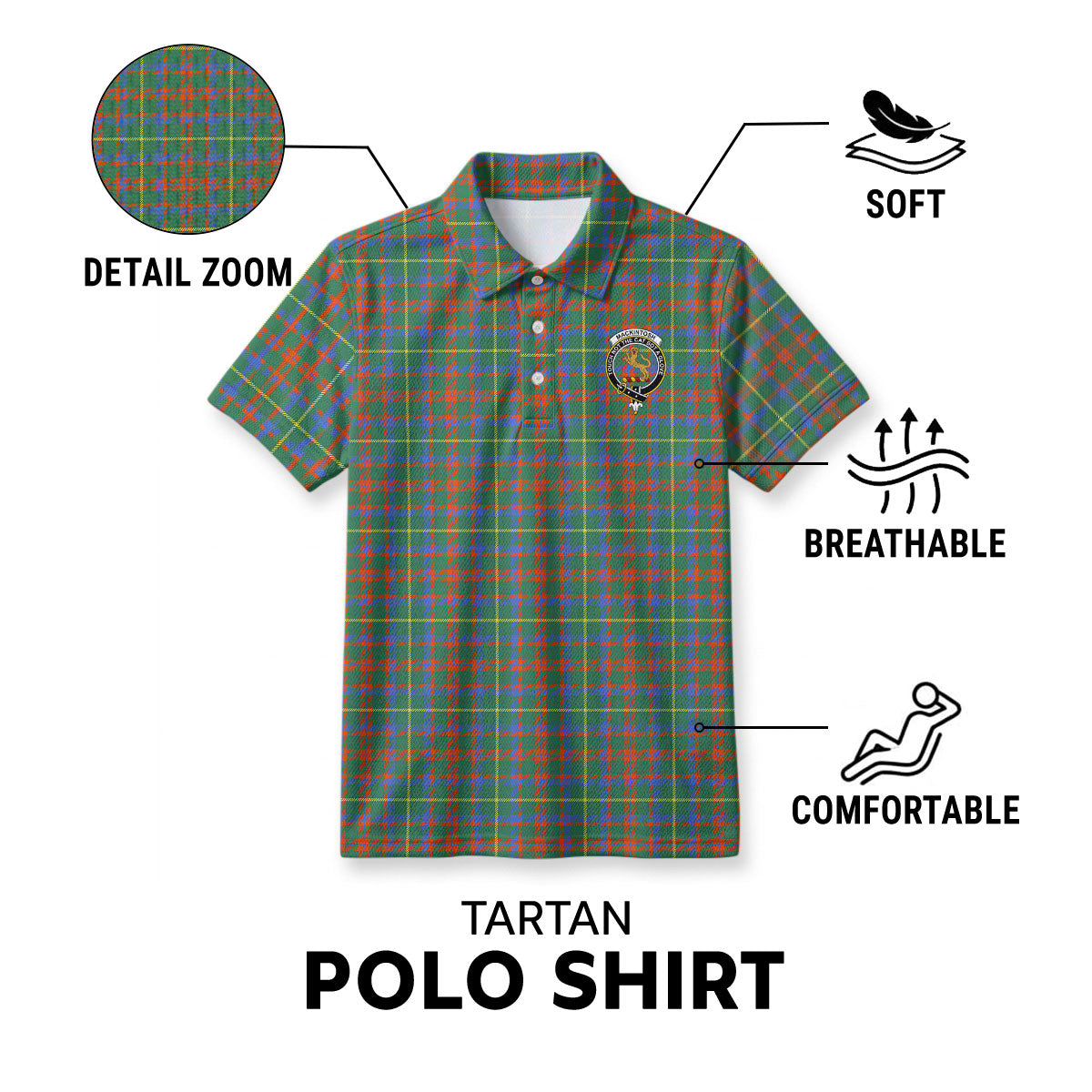 MacKintosh Hunting Ancient Tartan Crest Birdseye Mesh Polo Shirt