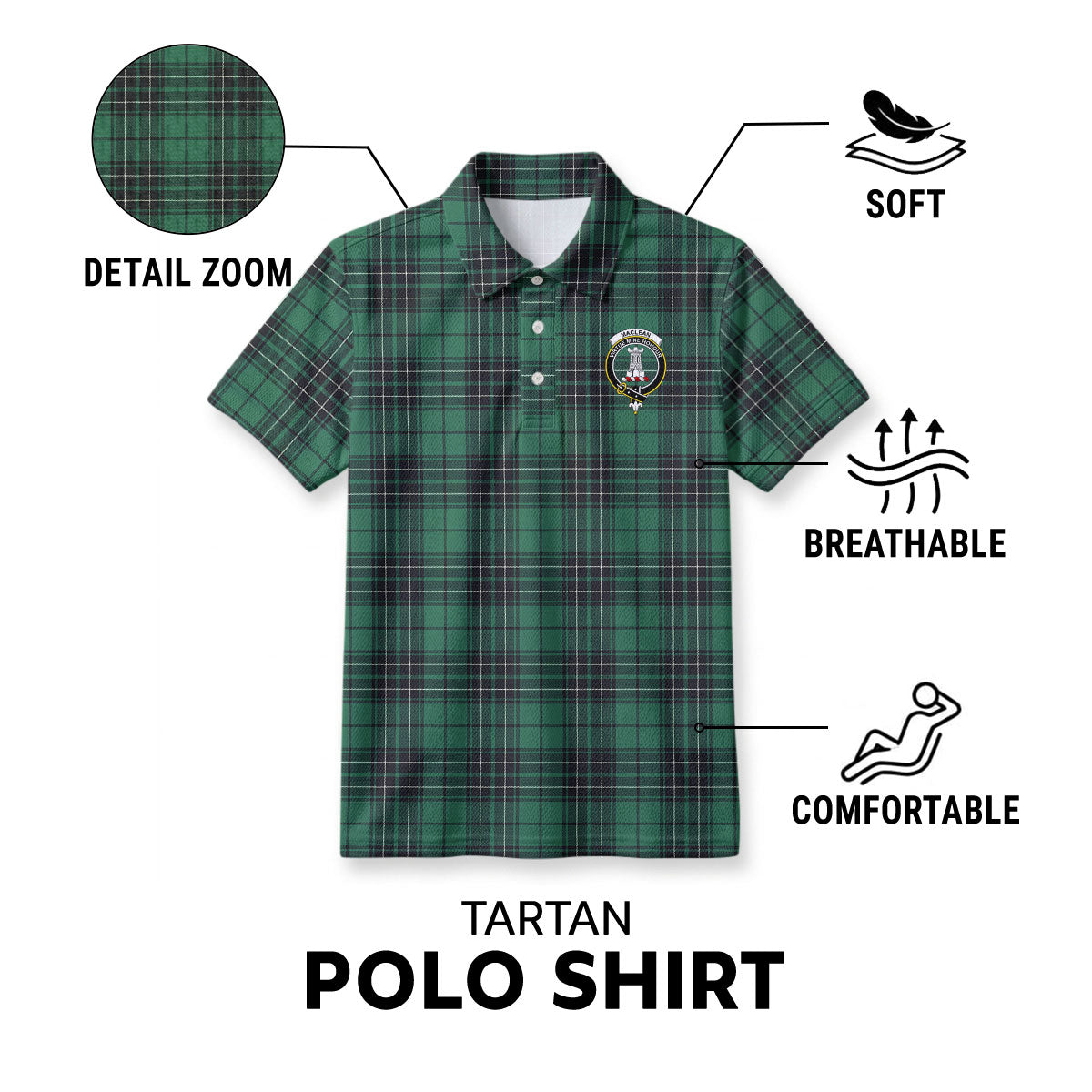 MacLean Hunting Ancient Tartan Crest Birdseye Mesh Polo Shirt
