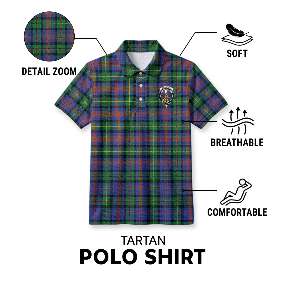 MacLennan Ancient Tartan Crest Birdseye Mesh Polo Shirt