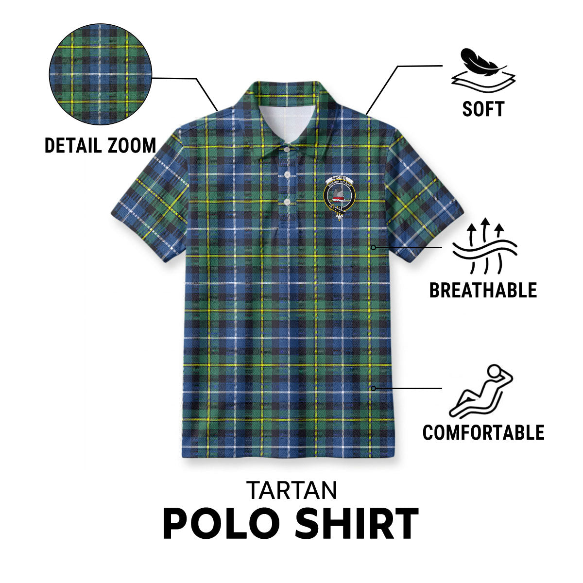 MacNeil of Barra Ancient Tartan Crest Birdseye Mesh Polo Shirt