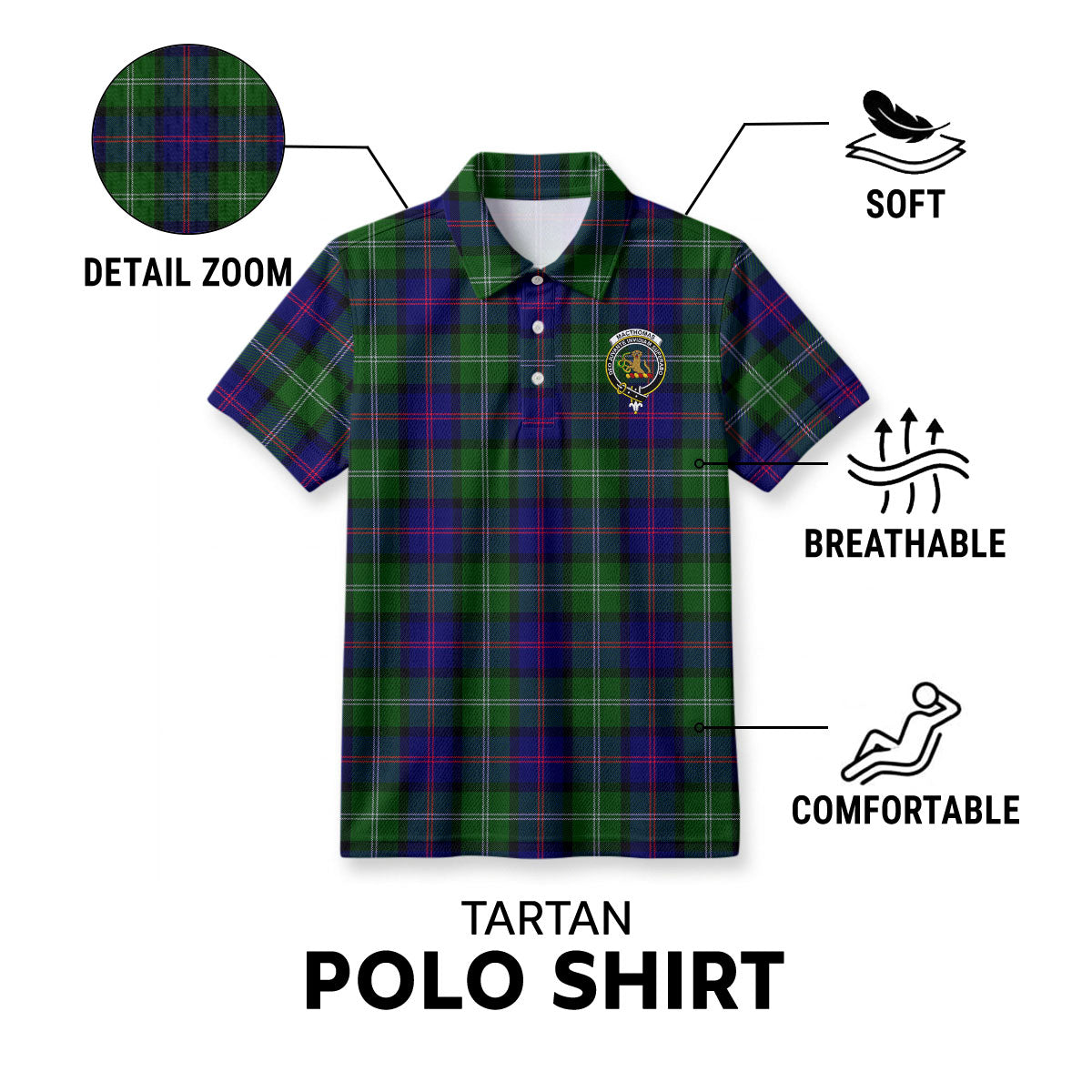 MacThomas Modern Tartan Crest Birdseye Mesh Polo Shirt