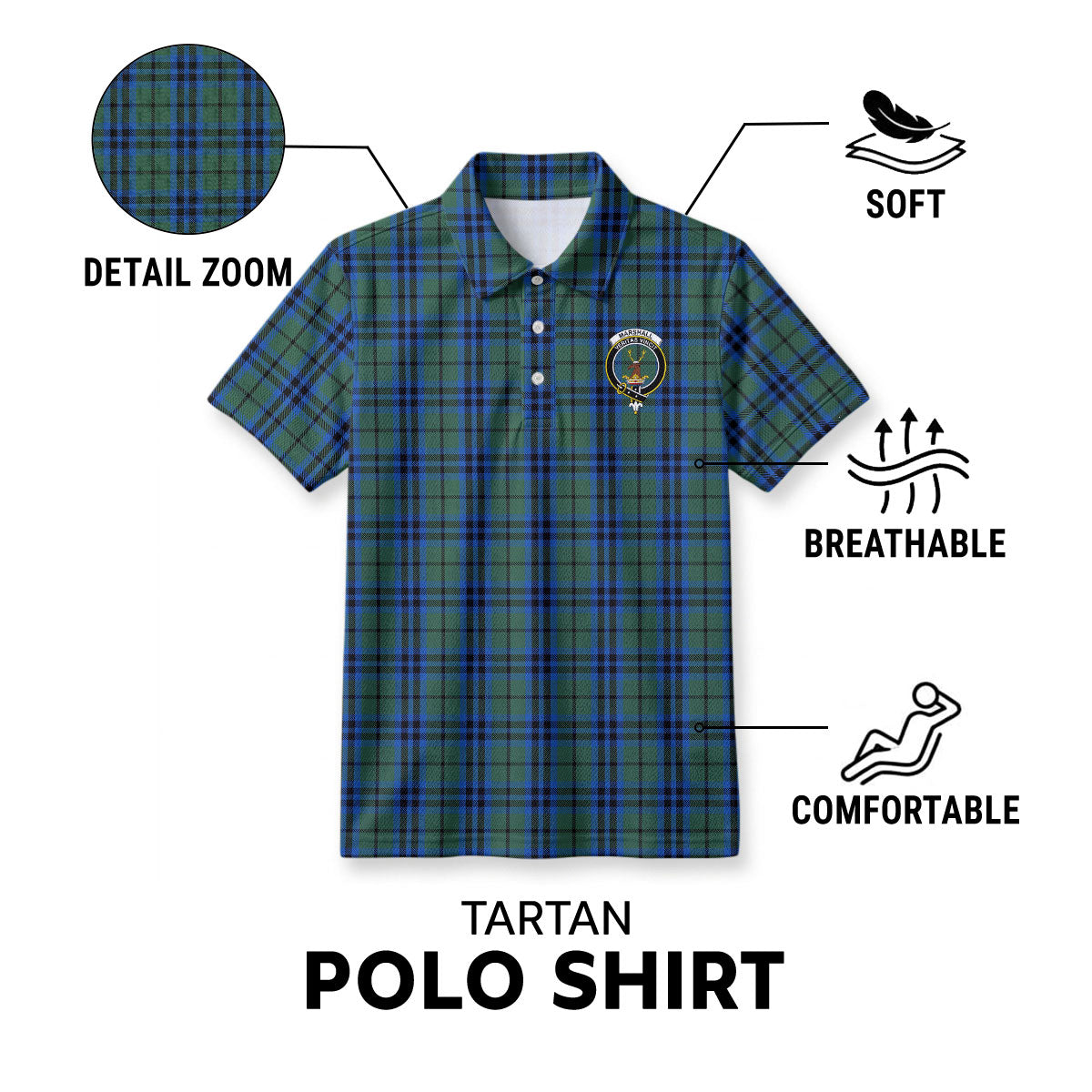 Marshall Tartan Crest Birdseye Mesh Polo Shirt