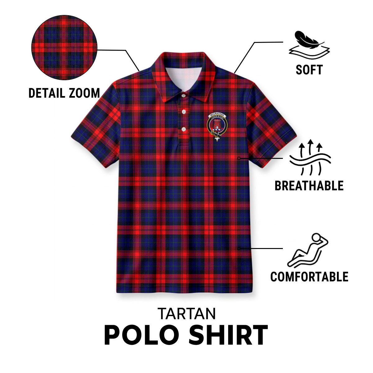 McCracken Tartan Crest Birdseye Mesh Polo Shirt