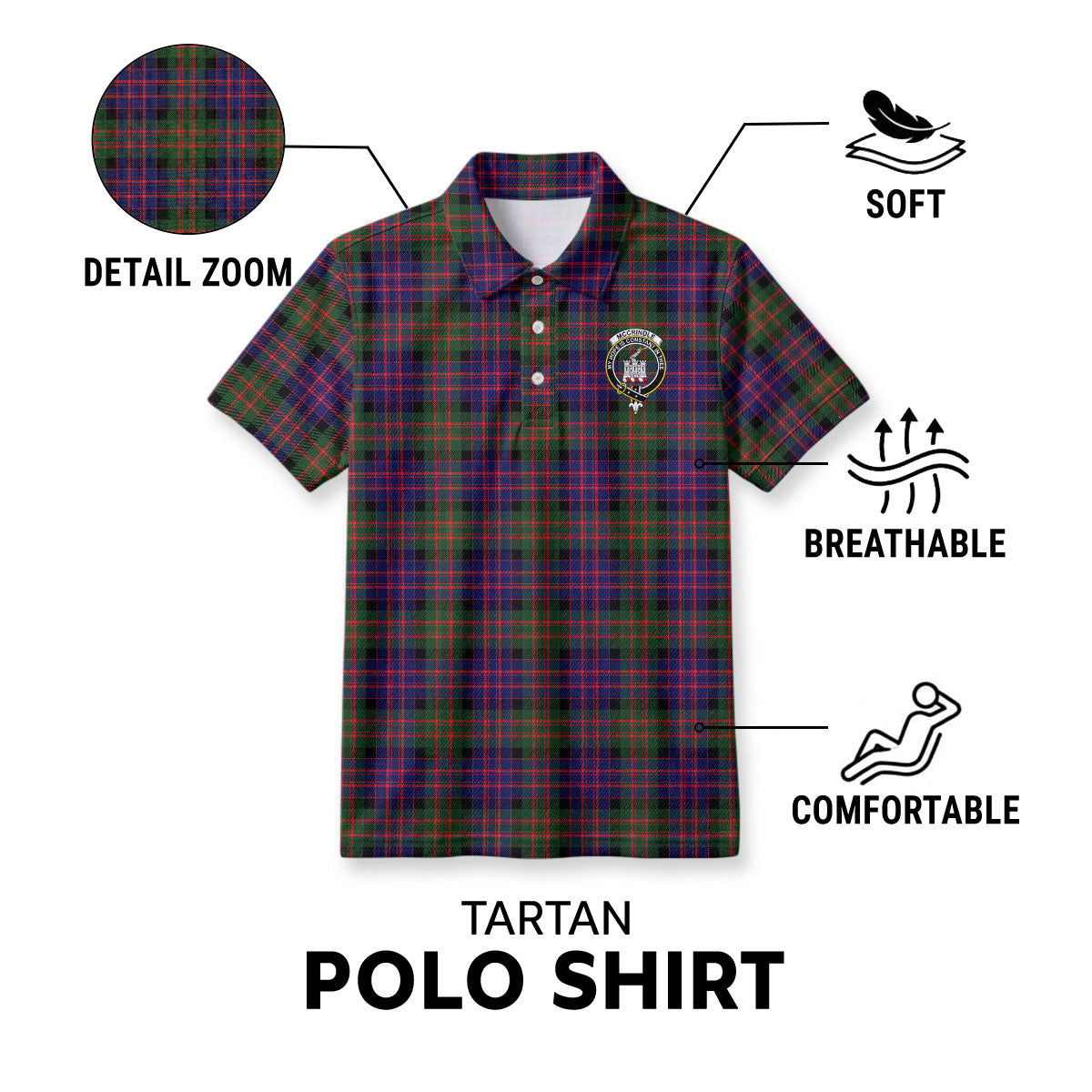 McCrindle Tartan Crest Birdseye Mesh Polo Shirt