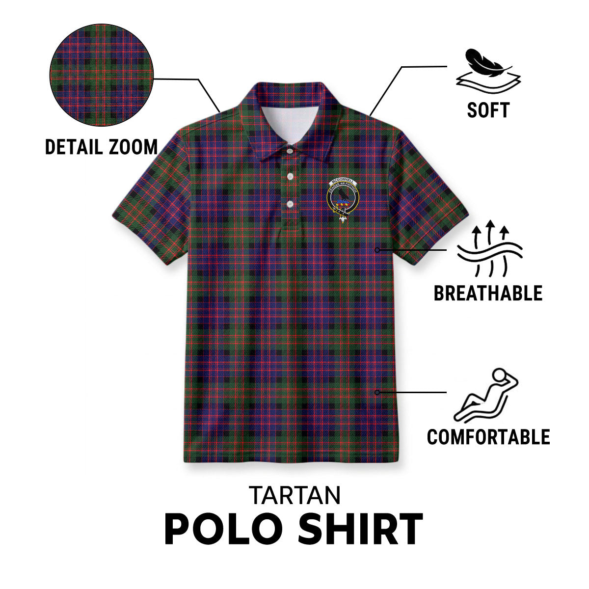 McDonnell of Glengarry Modern Tartan Crest Birdseye Mesh Polo Shirt