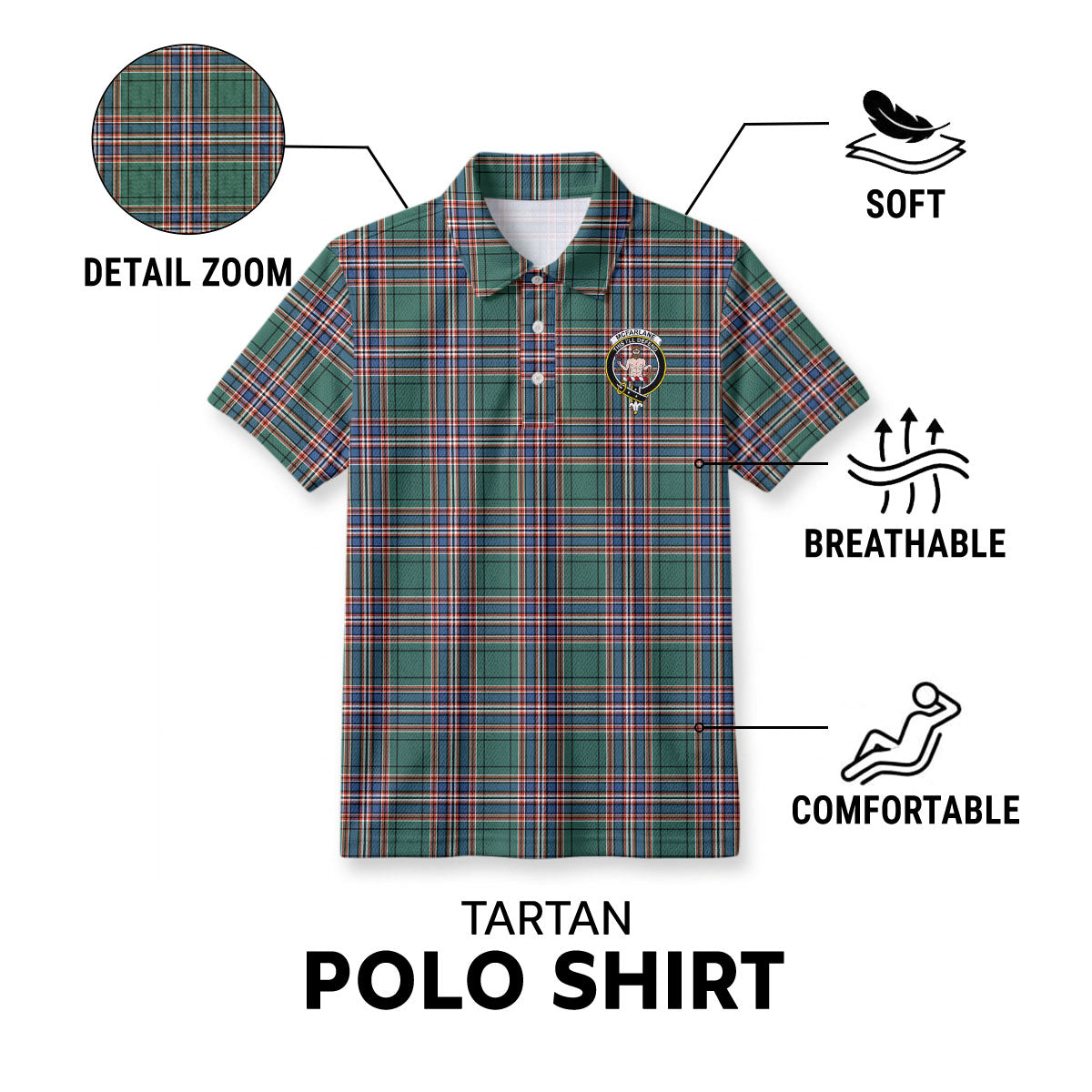 McFarlane Hunting Ancient Tartan Crest Birdseye Mesh Polo Shirt