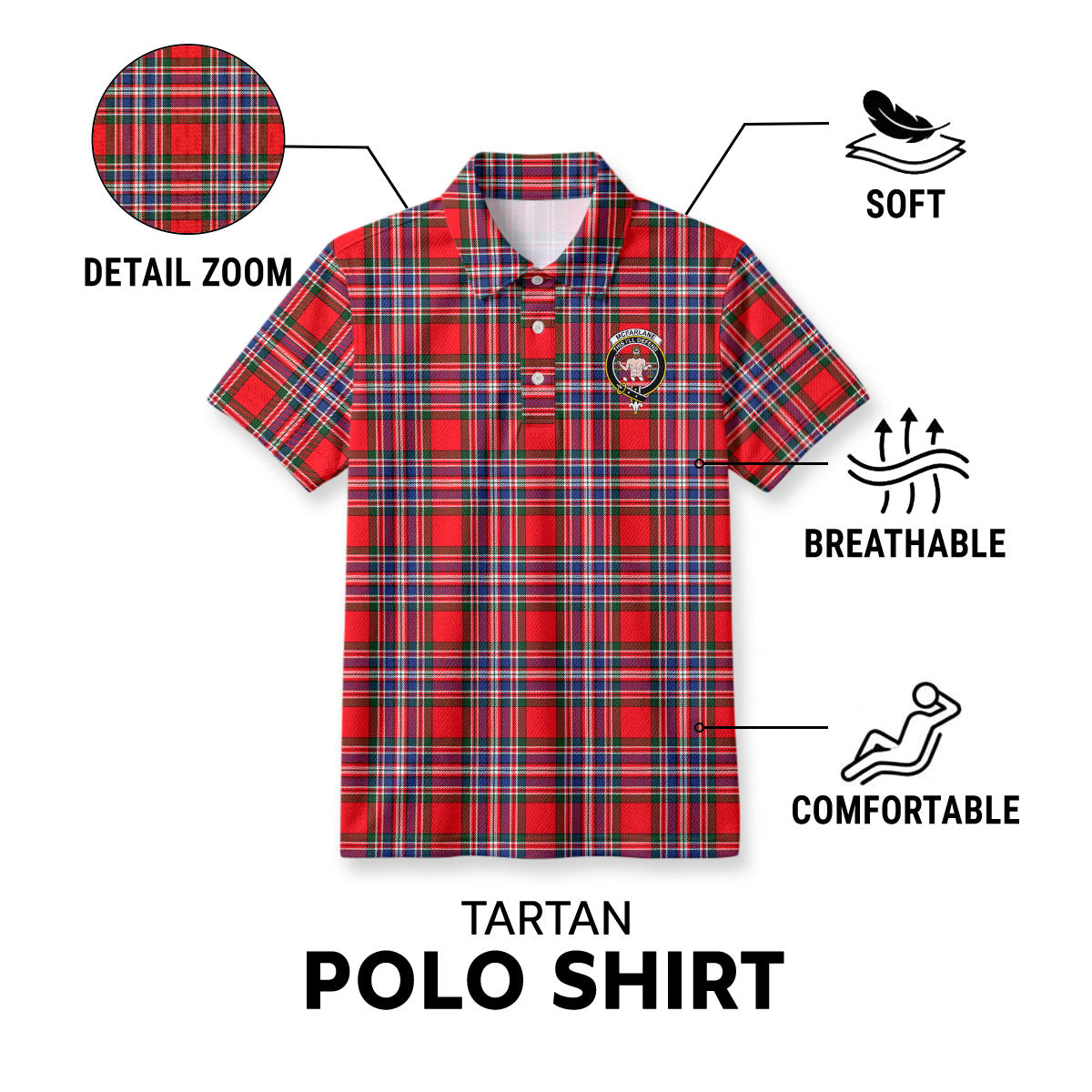 McFarlane Modern Tartan Crest Birdseye Mesh Polo Shirt