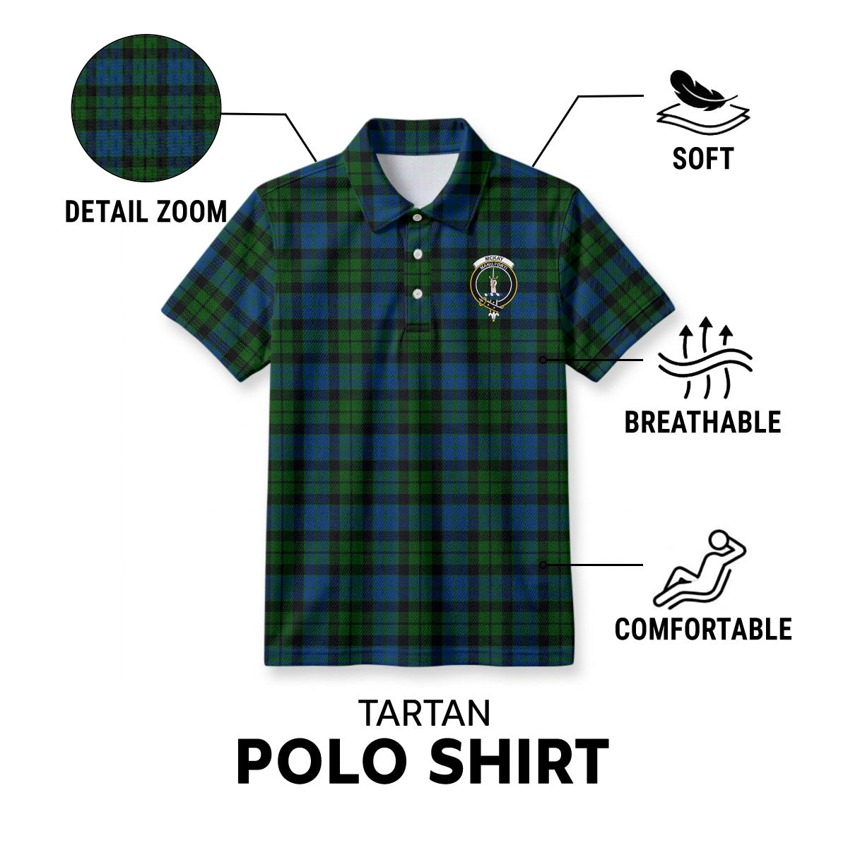 McKay Modern Tartan Crest Birdseye Mesh Polo Shirt