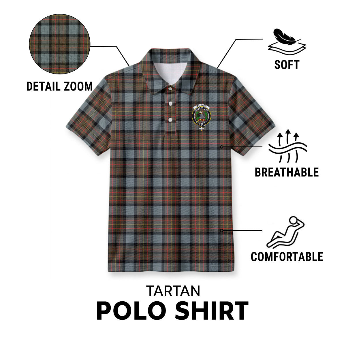 McLaren Weathered Tartan Crest Birdseye Mesh Polo Shirt