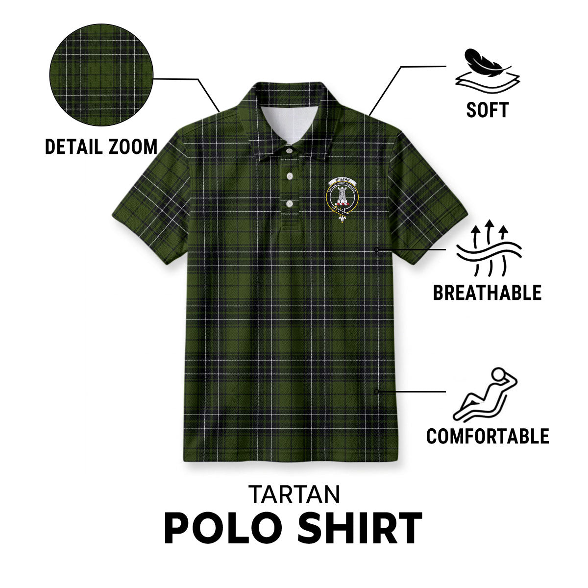 McLean Hunting Tartan Crest Birdseye Mesh Polo Shirt
