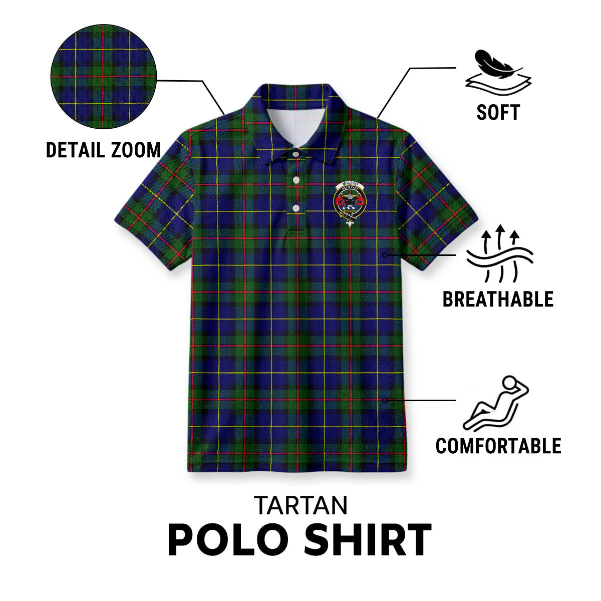 McLeod of Harris Modern Tartan Crest Birdseye Mesh Polo Shirt