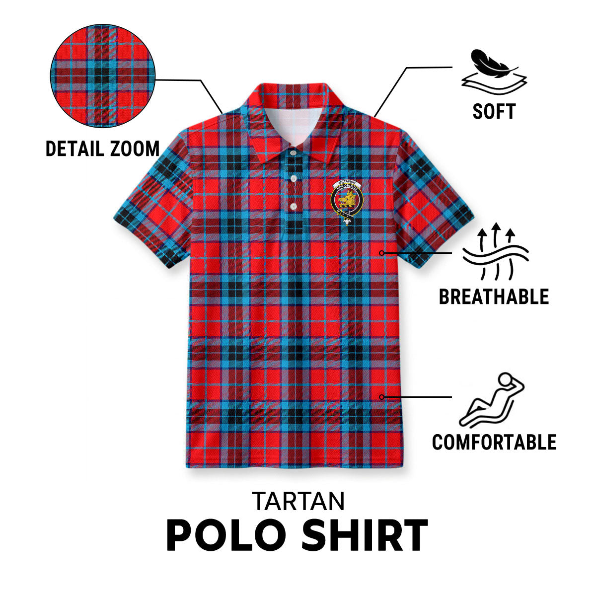 McTavish Modern Tartan Crest Birdseye Mesh Polo Shirt