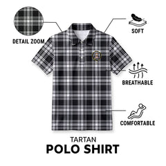 Menzies Black - White Modern Tartan Crest Birdseye Mesh Polo Shirt