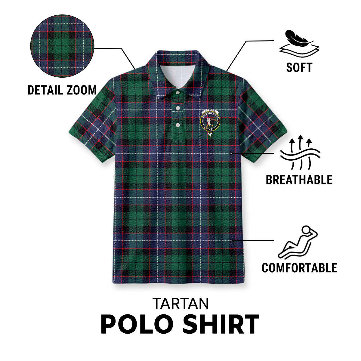 Mitchell Modern Tartan Crest Birdseye Mesh Polo Shirt