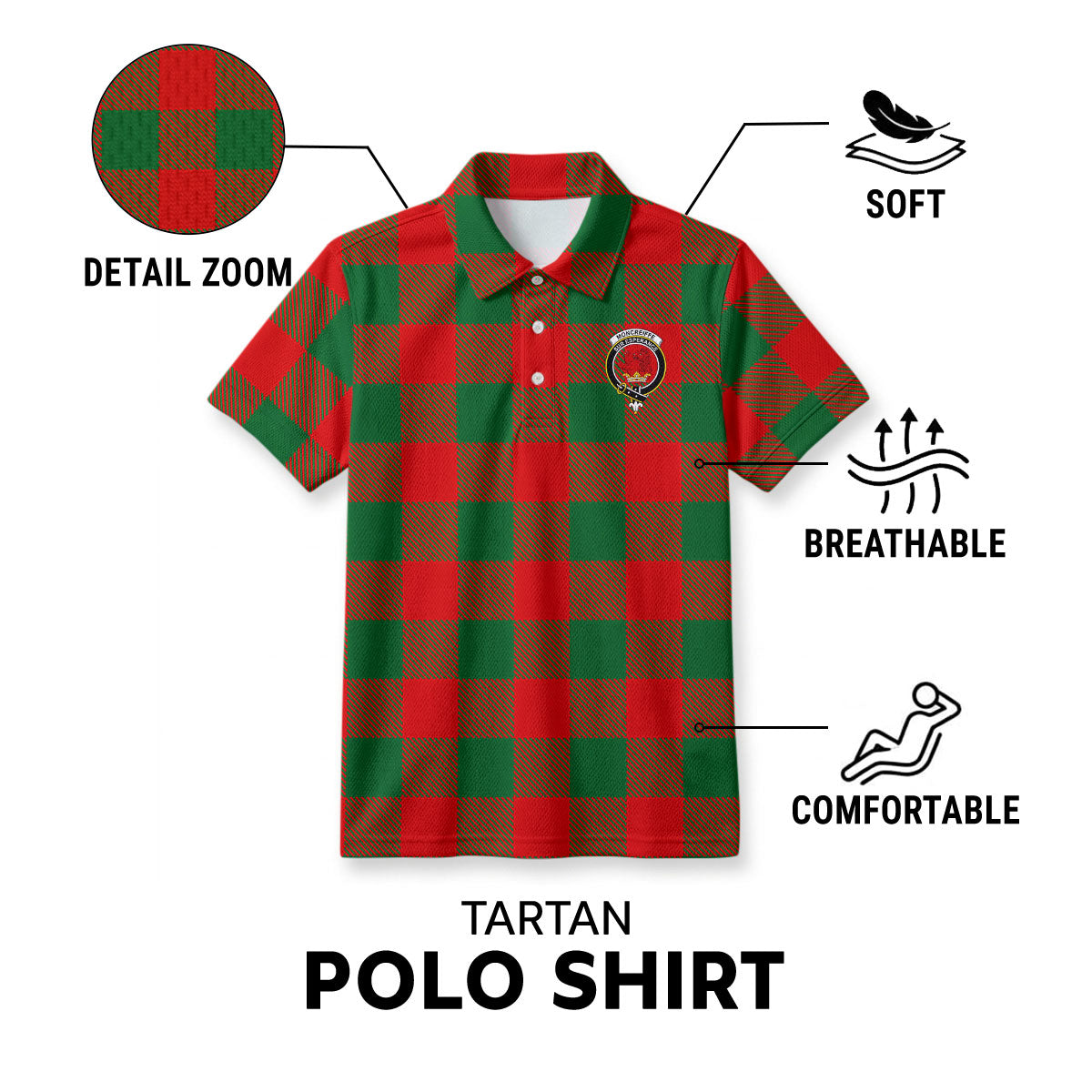 Moncreiffe (or Moncreiff) Tartan Crest Birdseye Mesh Polo Shirt