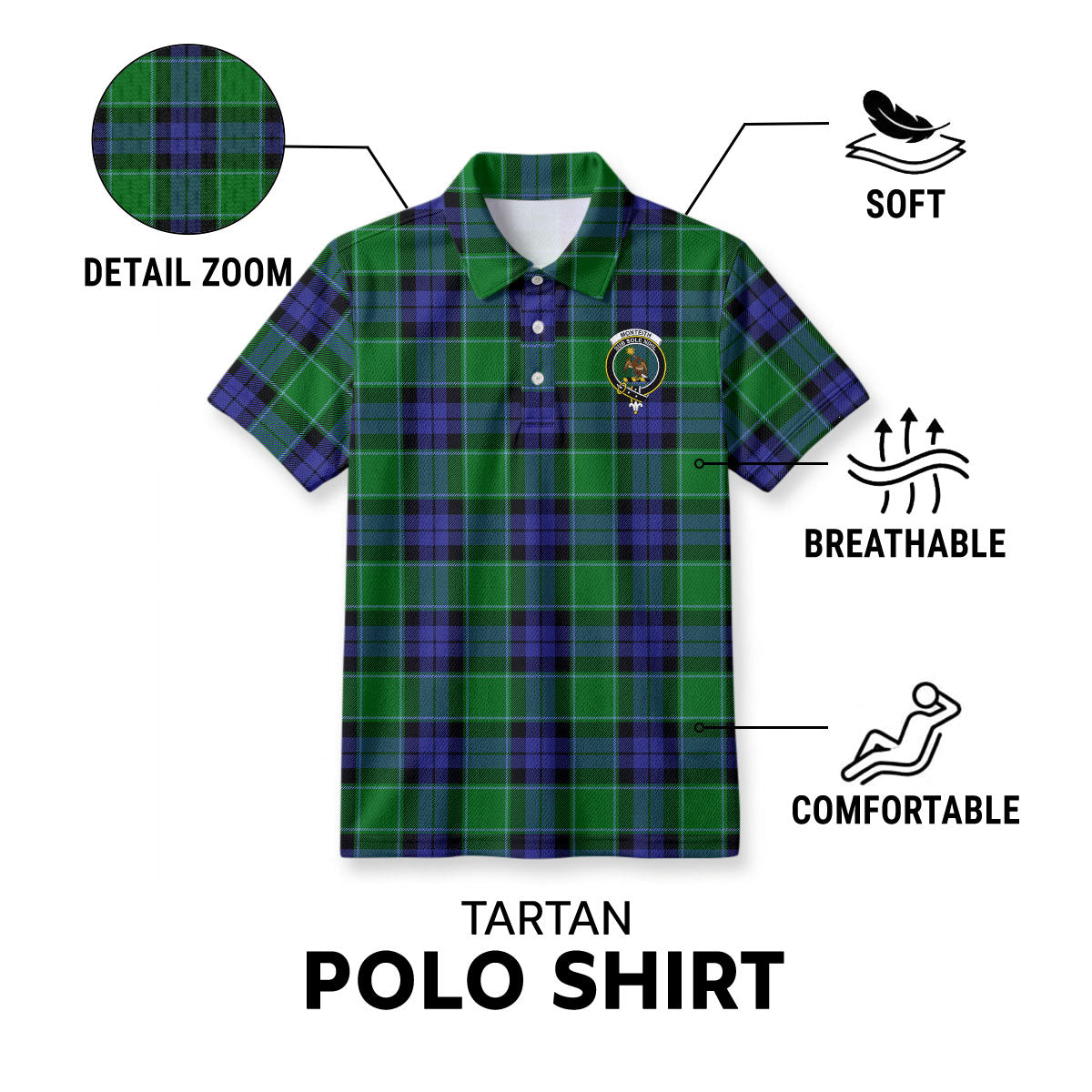 Monteith Tartan Crest Birdseye Mesh Polo Shirt