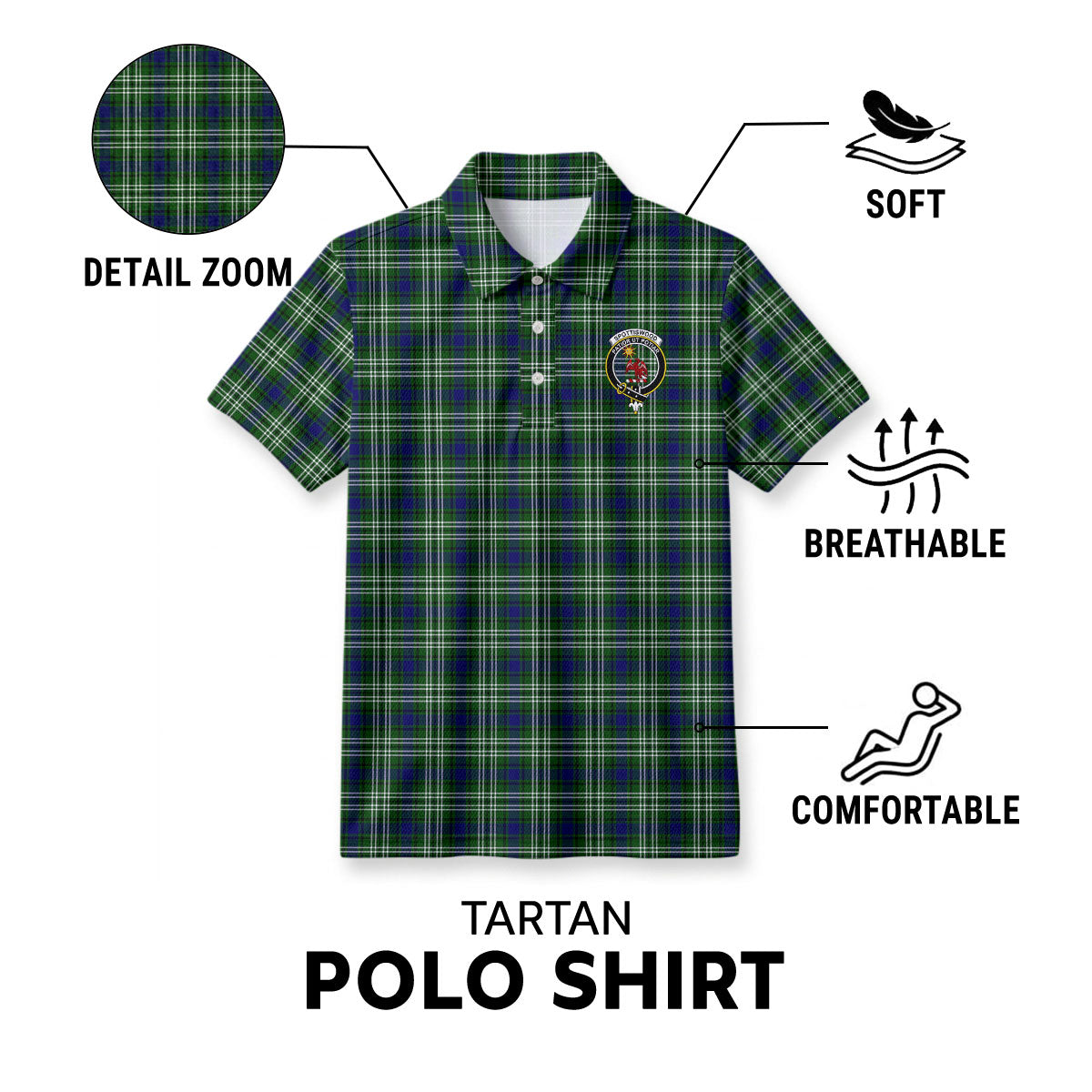 Spottiswood Tartan Crest Birdseye Mesh Polo Shirt
