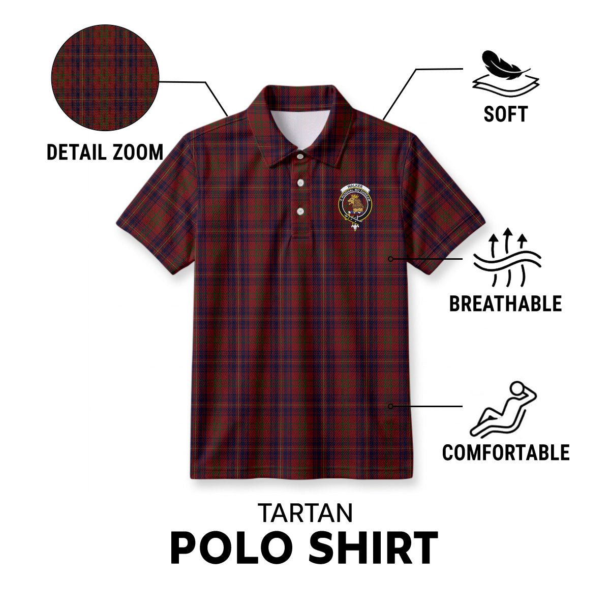 Walker Tartan Crest Birdseye Mesh Polo Shirt