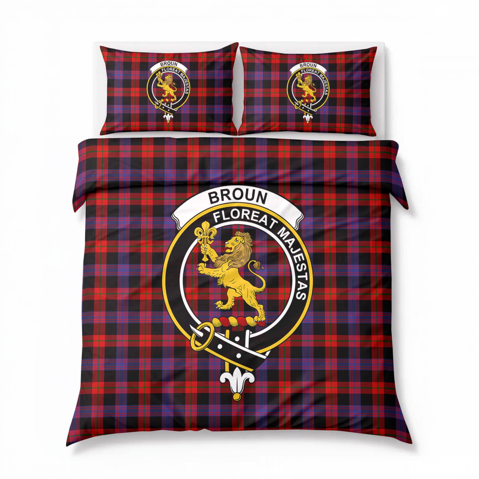 Broun Modern Tartan Crest Bedding Set