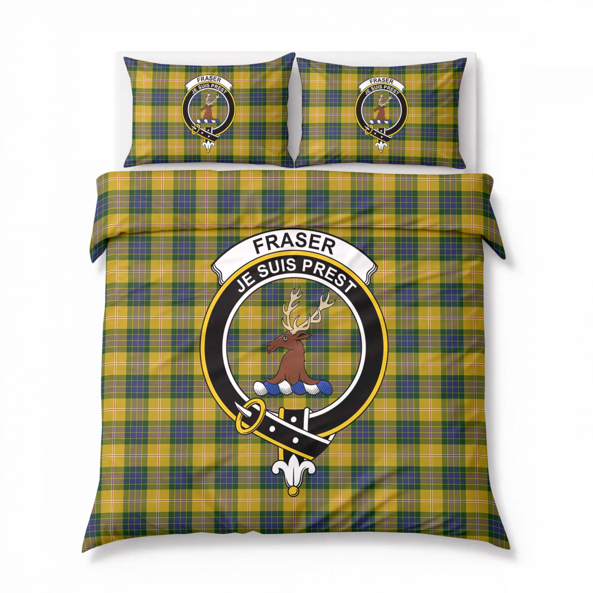 Fraser (of Lovat) Yellow Tartan Crest Bedding Set
