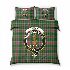 Gray Hunting Tartan Crest Bedding Set