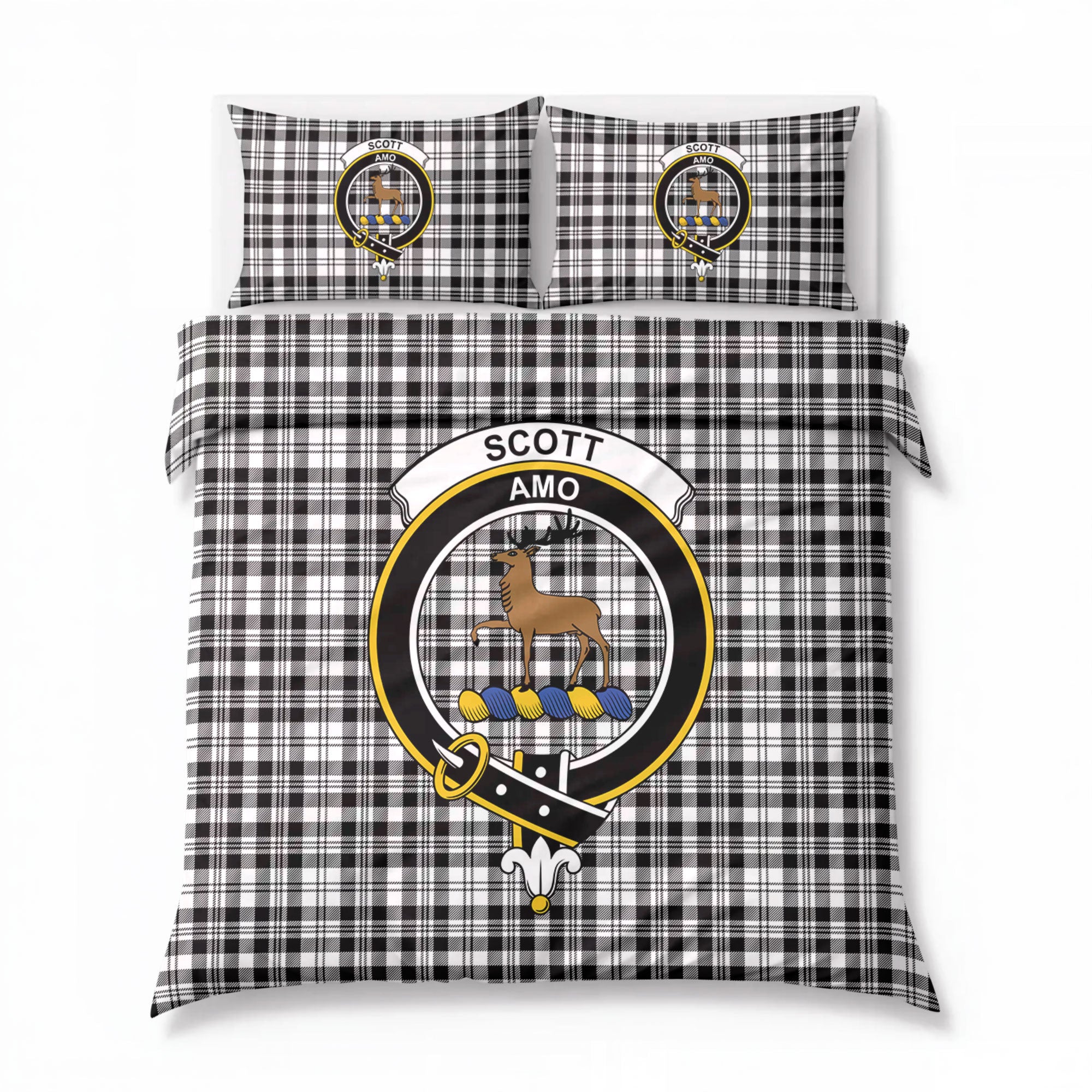 Scott Black & White Modern Tartan Crest Bedding Set