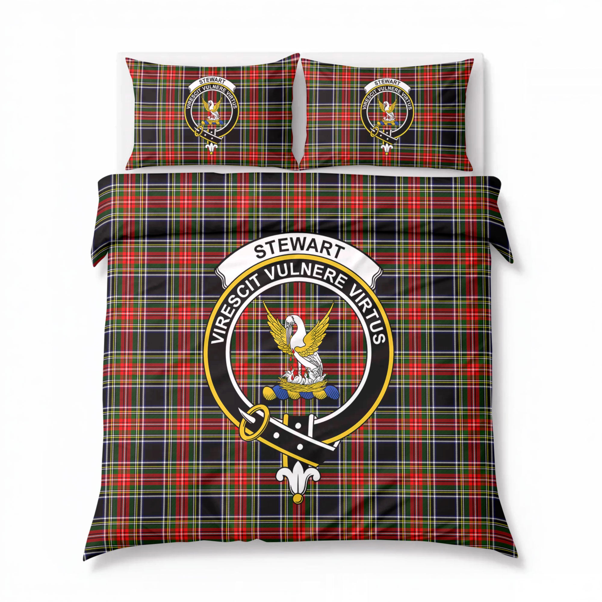 Stewart Black Tartan Crest Bedding Set