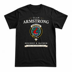 Armstrong Ancient Tartan Crest Mischief and Mayhem T-shirt
