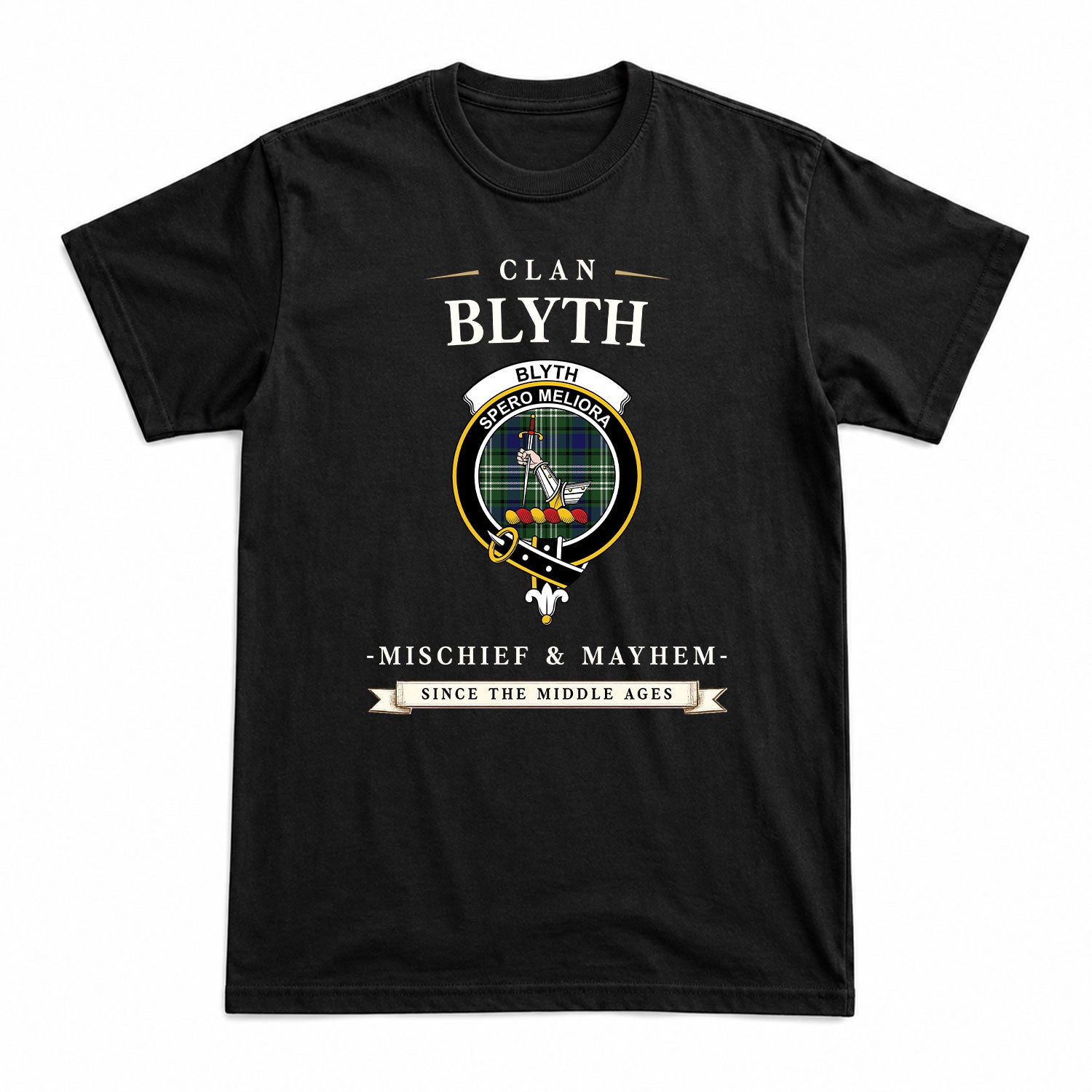 Blyth Tartan Crest Mischief and Mayhem T-shirt