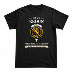 Broun Ancient Tartan Crest Mischief and Mayhem T-shirt
