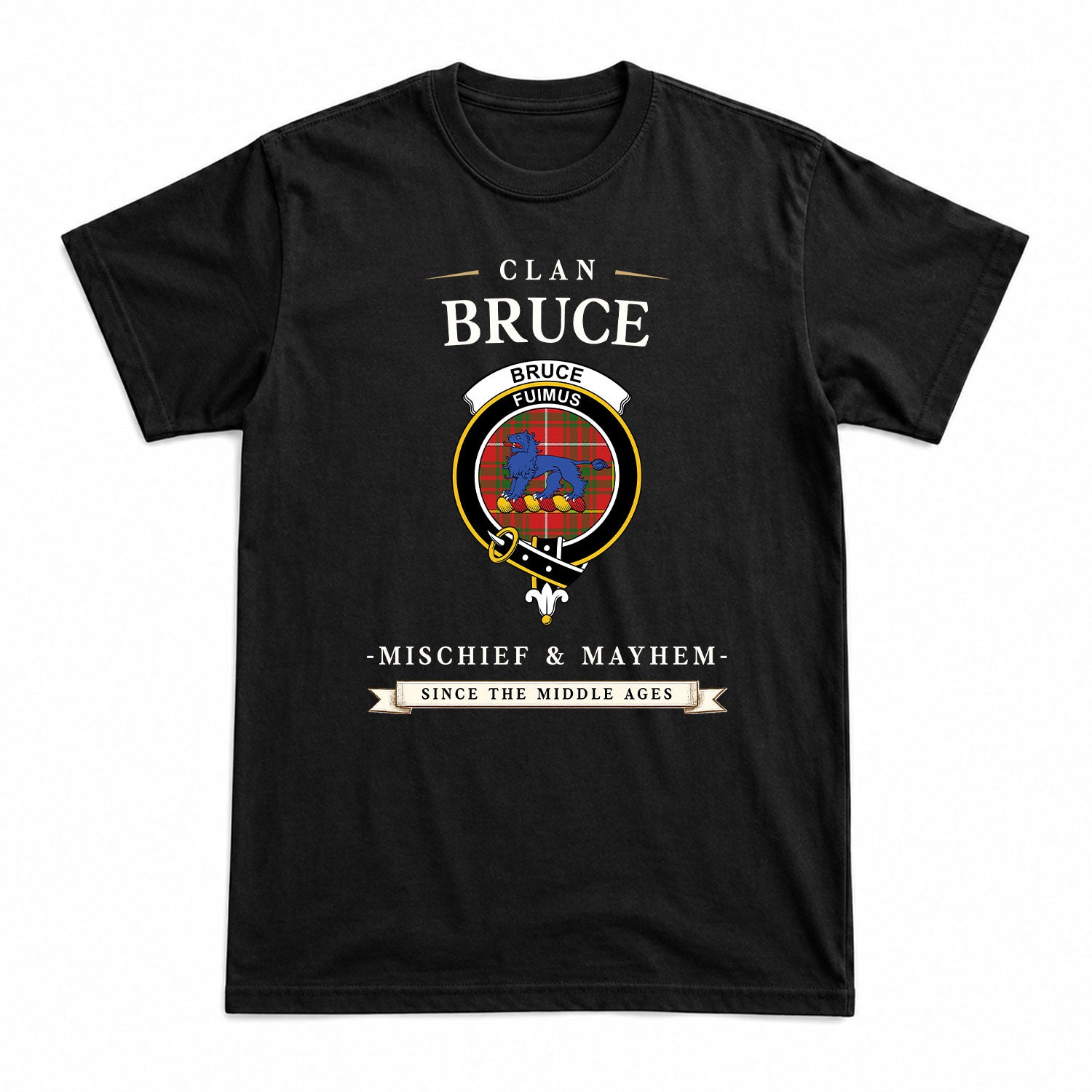 Bruce Modern Tartan Crest Mischief and Mayhem T-shirt
