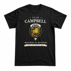 Campbell Argyll Weathered Tartan Crest Mischief and Mayhem T-shirt