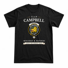 Campbell Faded Tartan Crest Mischief and Mayhem T-shirt