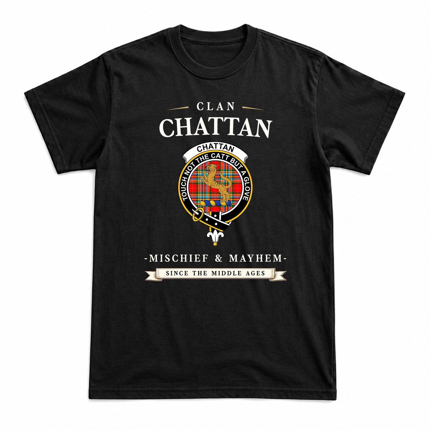 Chattan Tartan Crest Mischief and Mayhem T-shirt