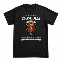 Chisholm Modern Tartan Crest Mischief and Mayhem T-shirt