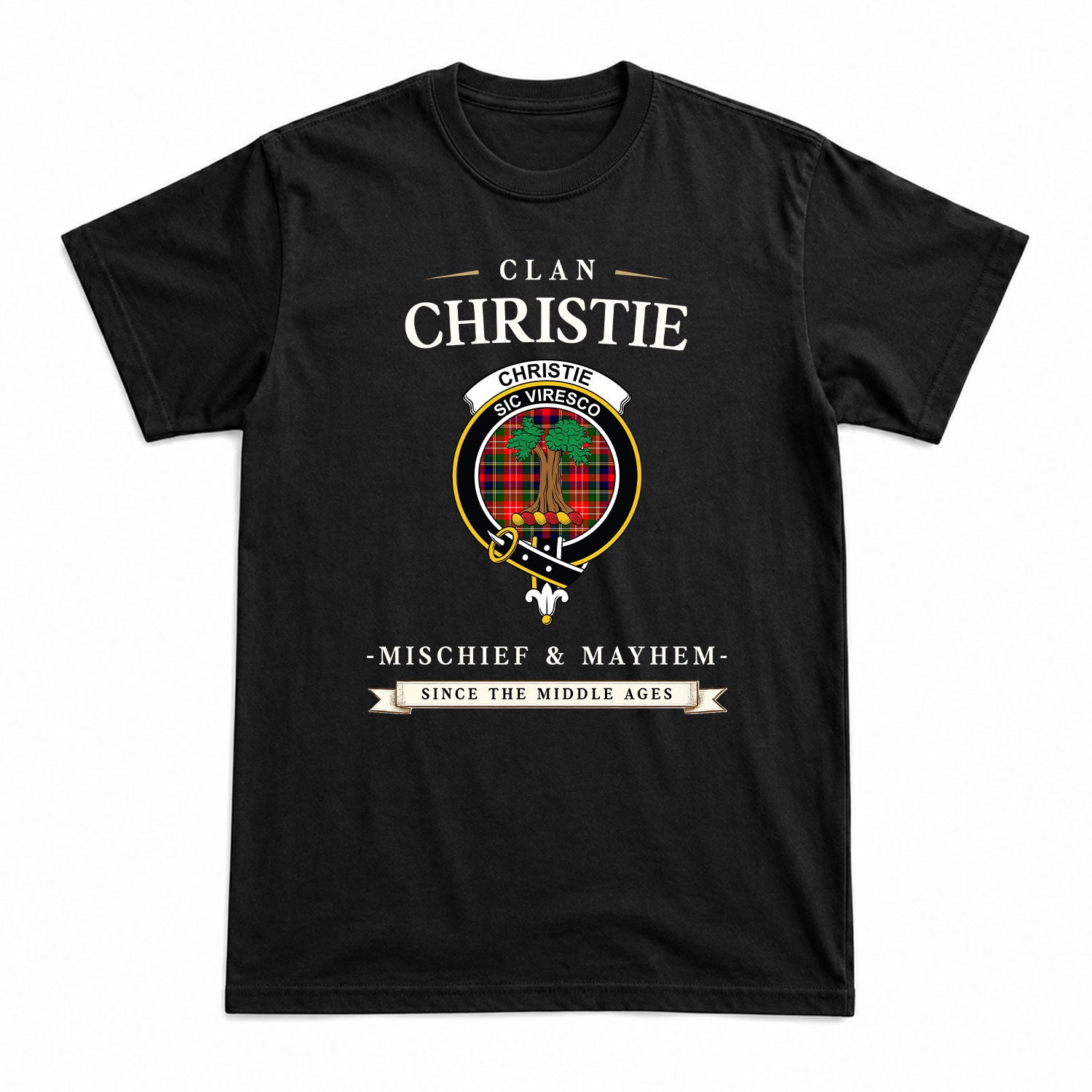 Christie Tartan Crest Mischief and Mayhem T-shirt