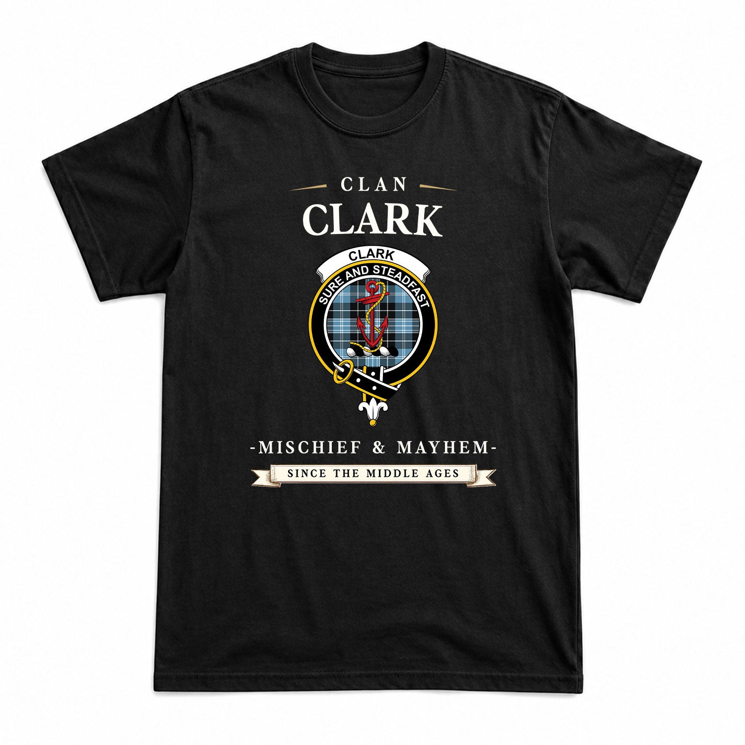 Clark Ancient Tartan Crest Mischief and Mayhem T-shirt