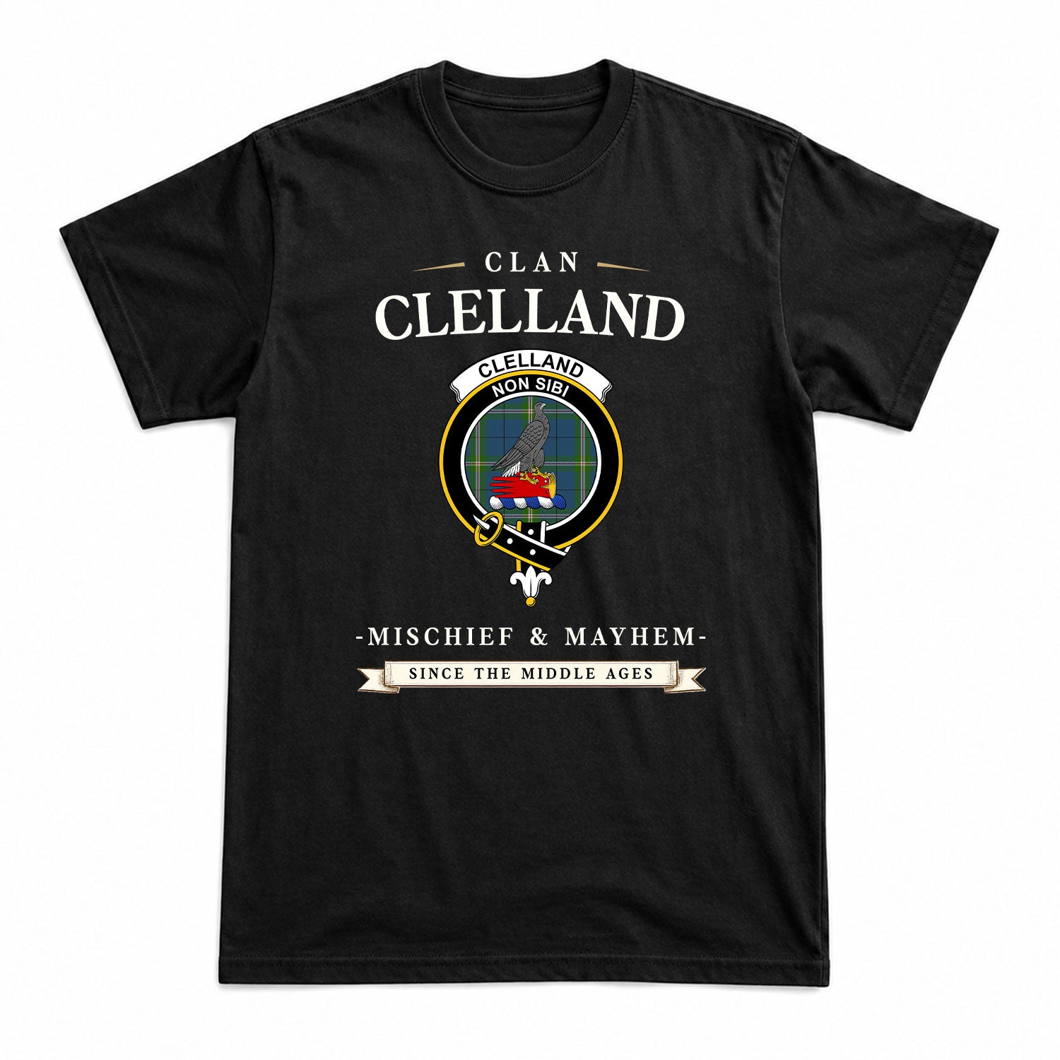 Clelland Tartan Crest Mischief and Mayhem T-shirt