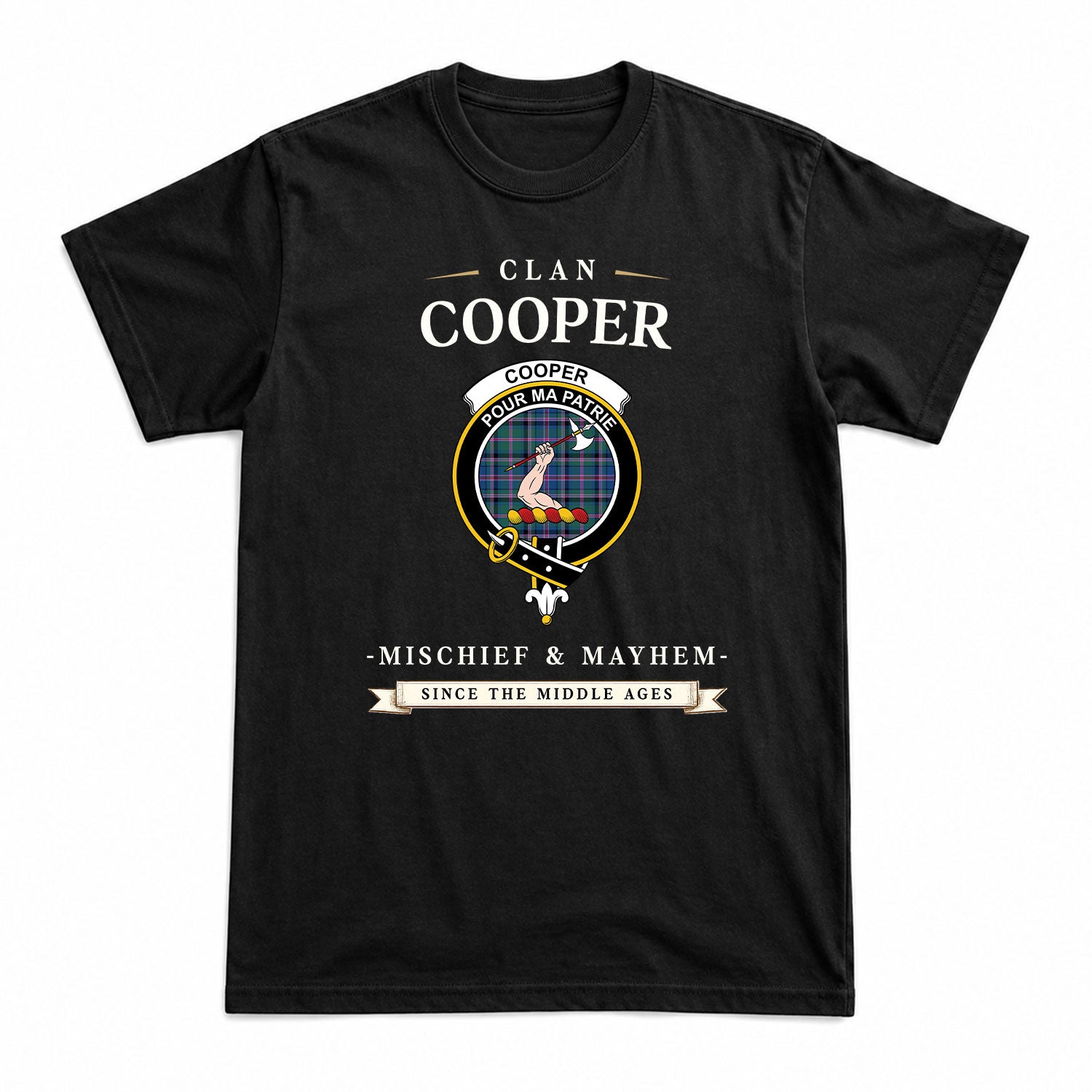 Cooper Ancient Tartan Crest Mischief and Mayhem T-shirt